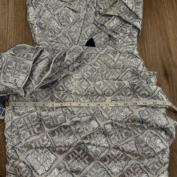 Eliya The Label Elevation Mini Dress XS Metallic Silver Blue One Shoulder Glam - Picture 7 of 11